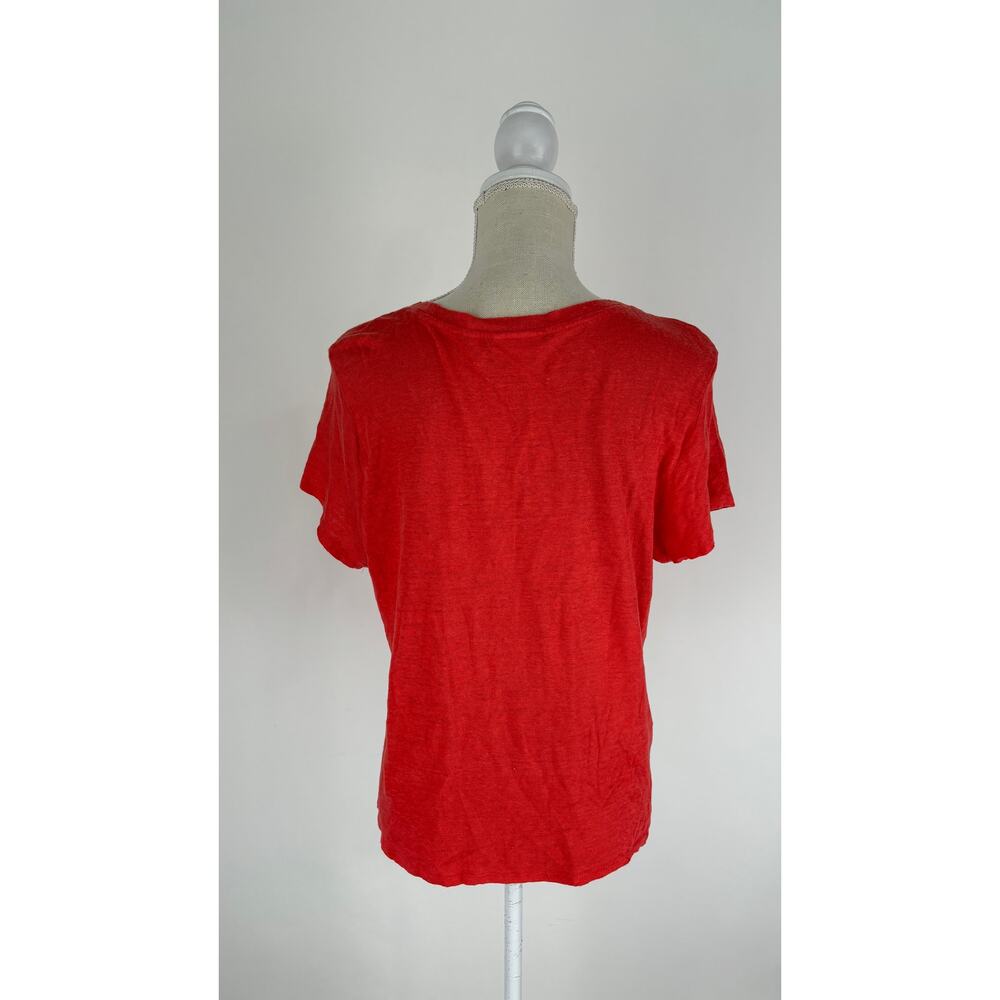J Jill Love Linen Short Sleeve Shirt Womens Large Petite Red Orange Front Tie - Picture 5 of 10